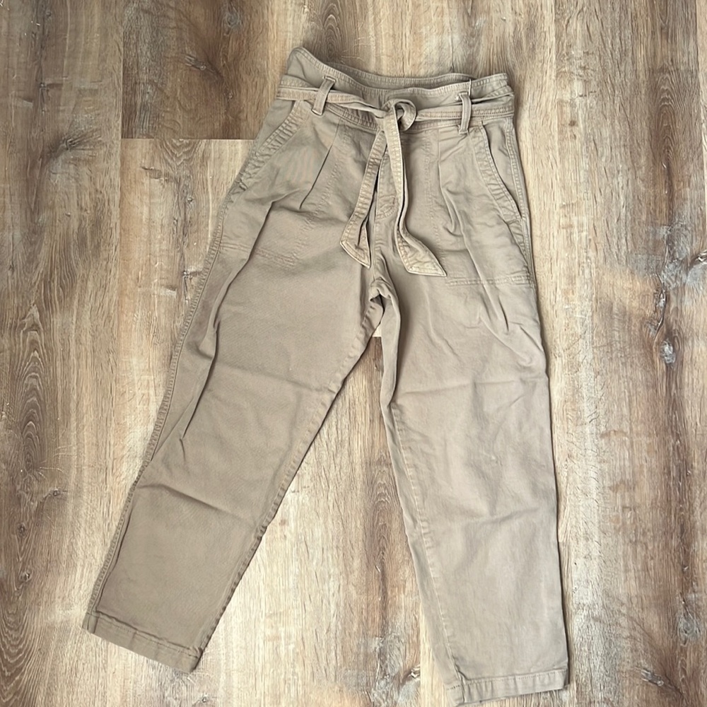 Loft Cropped Tan High Waisted Pants with Tie Belt